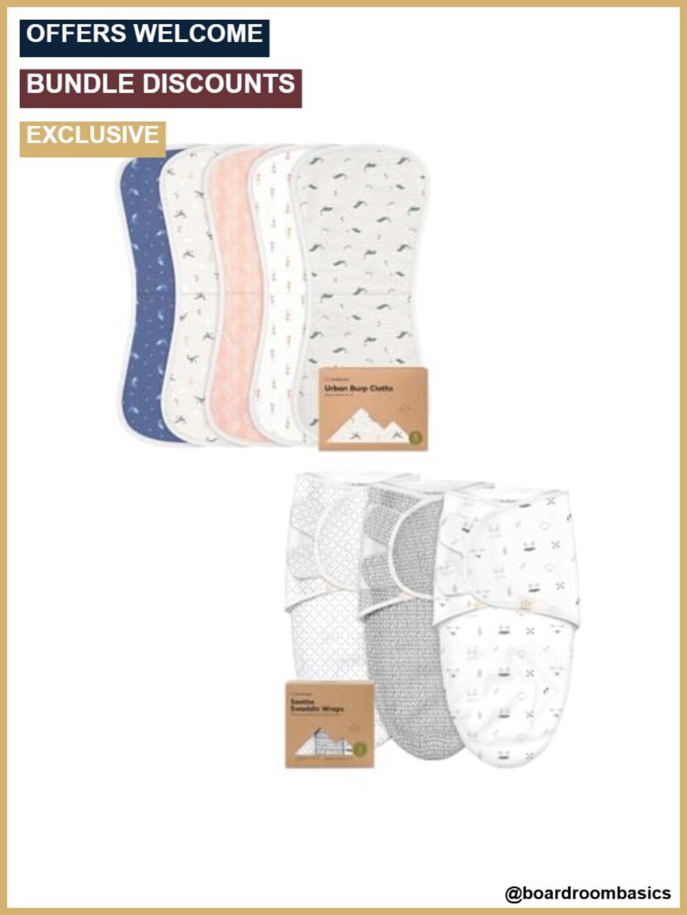 Burp Cloths 5-Pack & Swaddle Sleep Sacks 3-Pack Cotton Soft